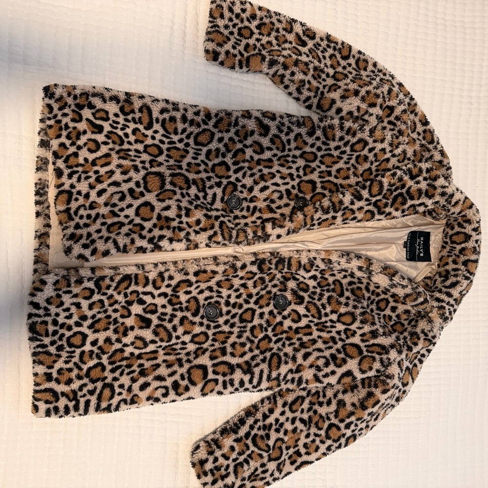 Francesca's Collections Leopard Print Pea Coat